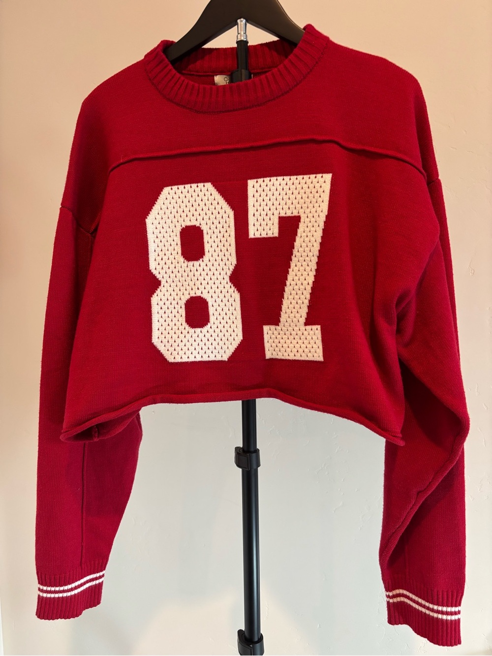 Orange Kiss Essentials Red 87 Cropped Varsity Sweater XL